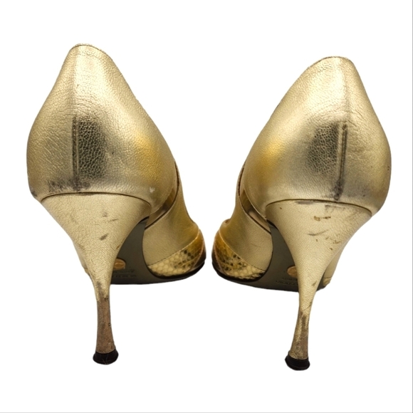 Dolce & Gabbana Size 9/39 Gold Peep Toe 4" inch Heels - Picture 3 of 7